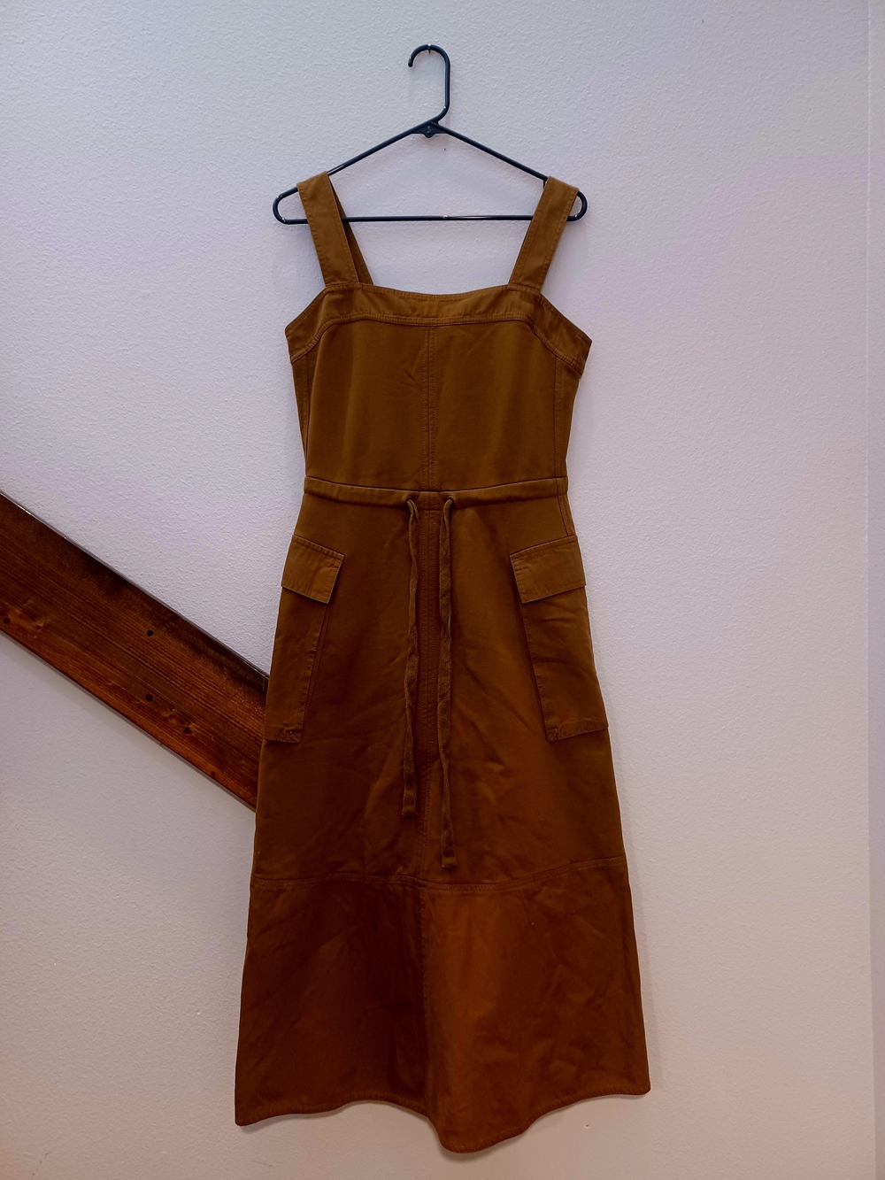 ME+EM Tan-Brown Utility Midi Dress with Waist Tie